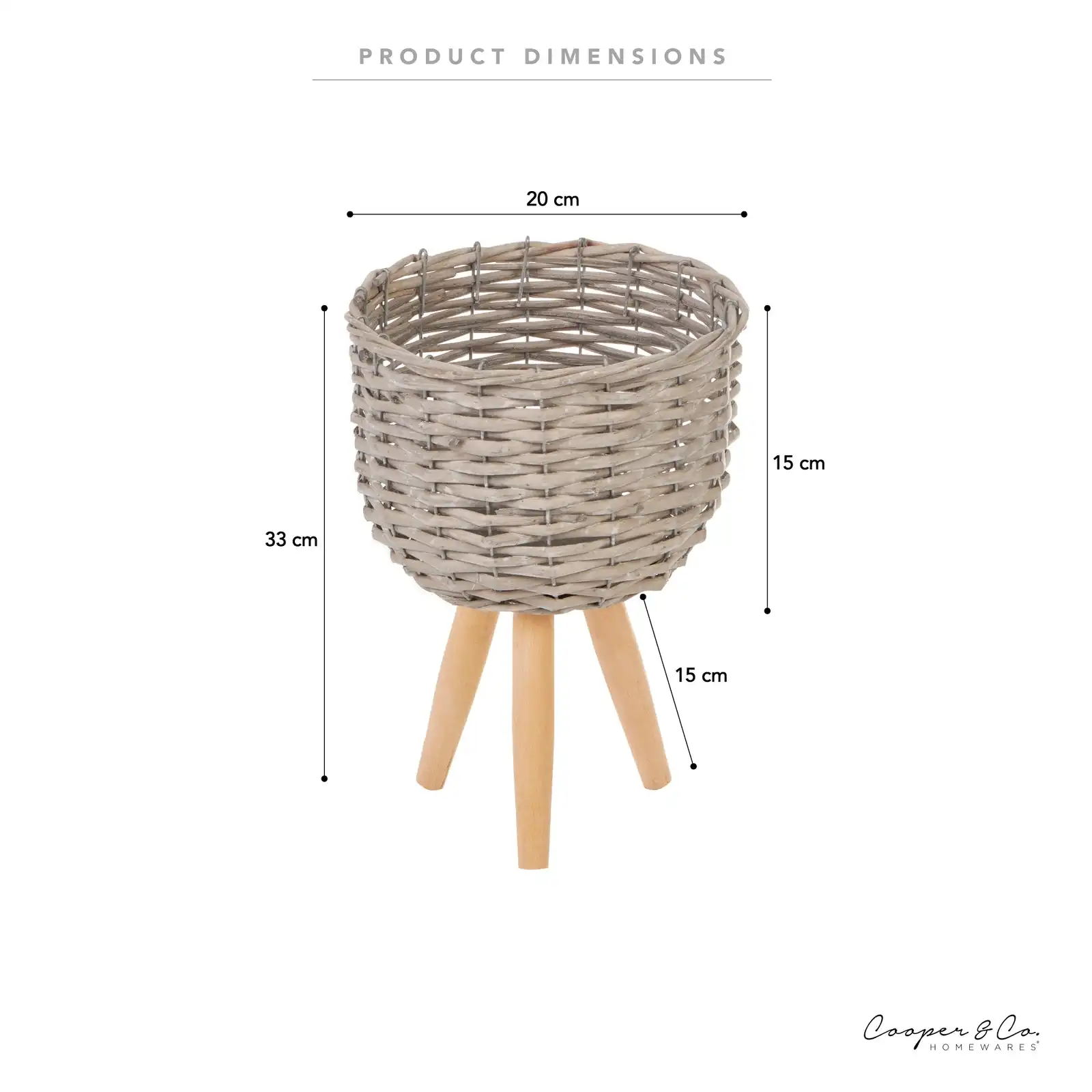 Cooper & Co. Small Natural Wicker Woven Flower Basket Pot Planter Stand GRY 31cm