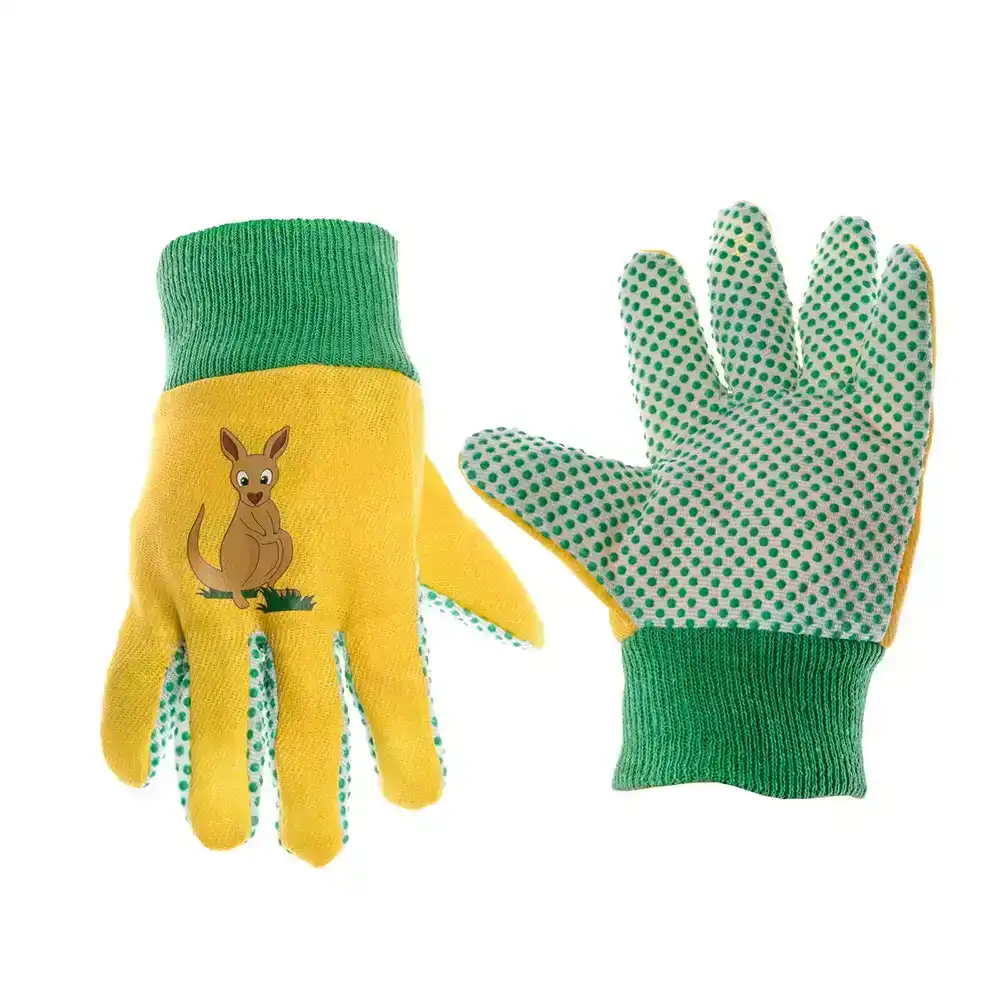 3x Cyclone Kids/Childrens Cotton Gardening Gloves Kangaroo Planting 3y+ Yellow