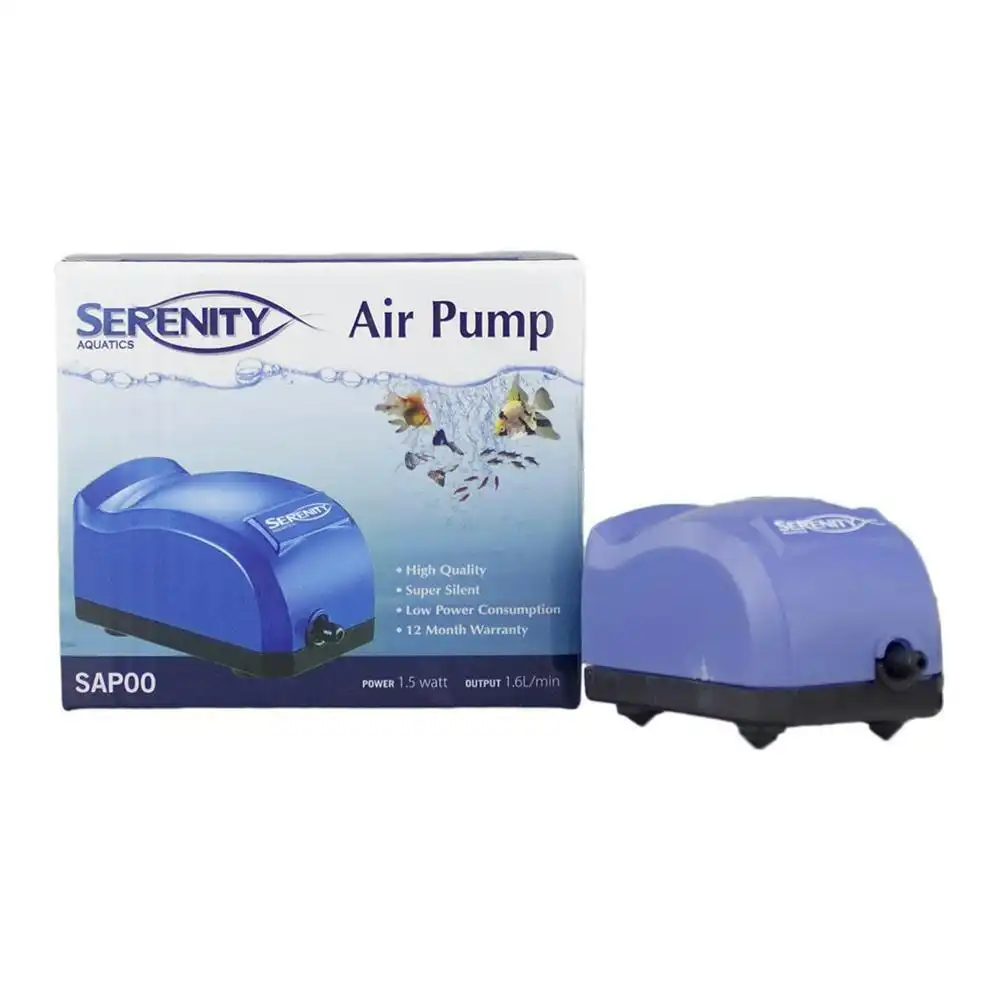 Serenity Aquatics 300L/hr 3W Silent Compact Air Pump w/ Adjustable Output Blue