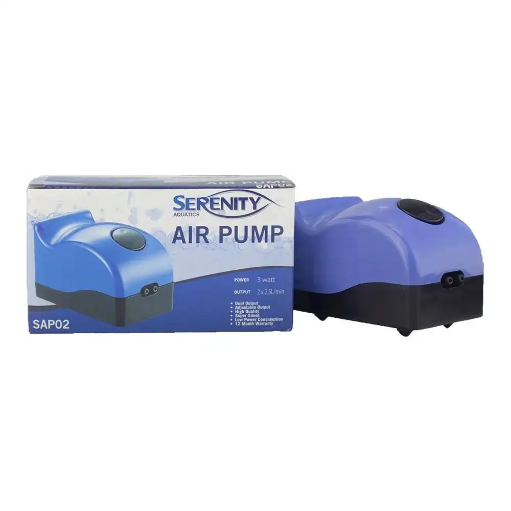 Serenity Aquatics 300L/hr 3W Silent Compact Air Pump w/ Adjustable Output Blue