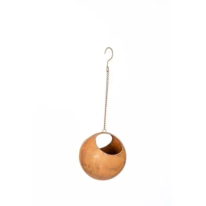 2x Hanging 16.5cm Ball w/ Hook Metal Rust Garden Ornament Planter Decor Medium