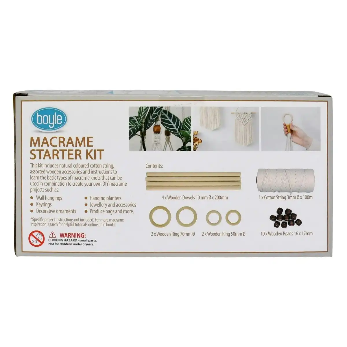 19pc Boyle Macrame Starter Kit DIY Activity Project w/ Wooden Dowels/Rings/Beads