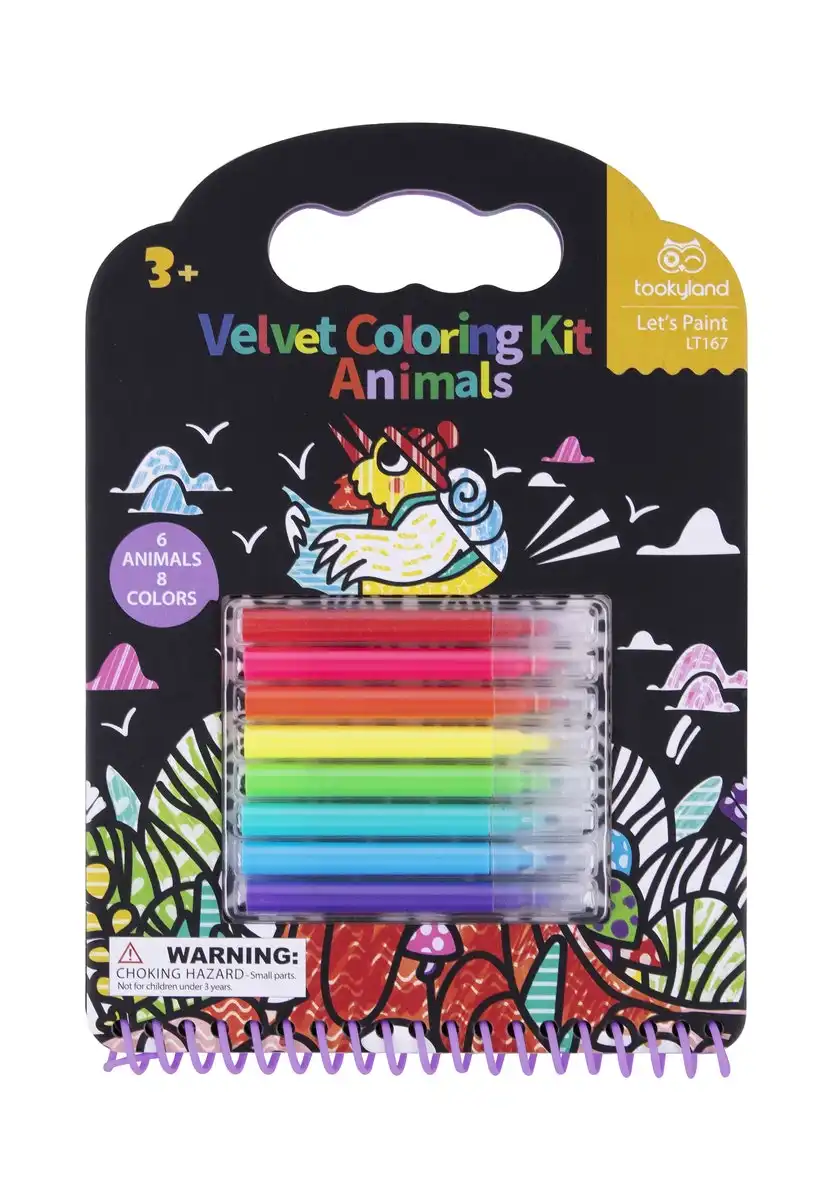 14pc Tookyland Velvet Colouring Kit Animals Art Colouring/Drawing Marker Pen 3+