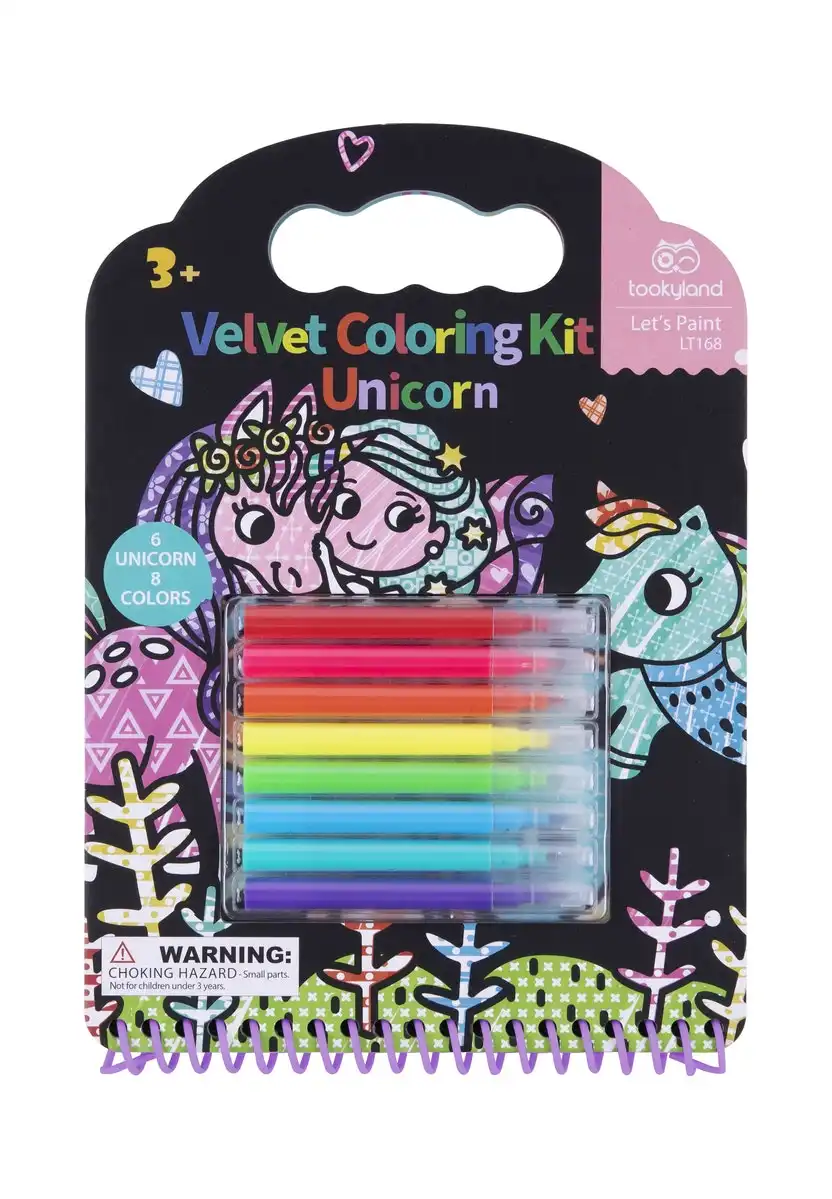 14pc Tookyland Velvet Colouring Kit Unicorn Art Colouring/Drawing Marker Pen 3+