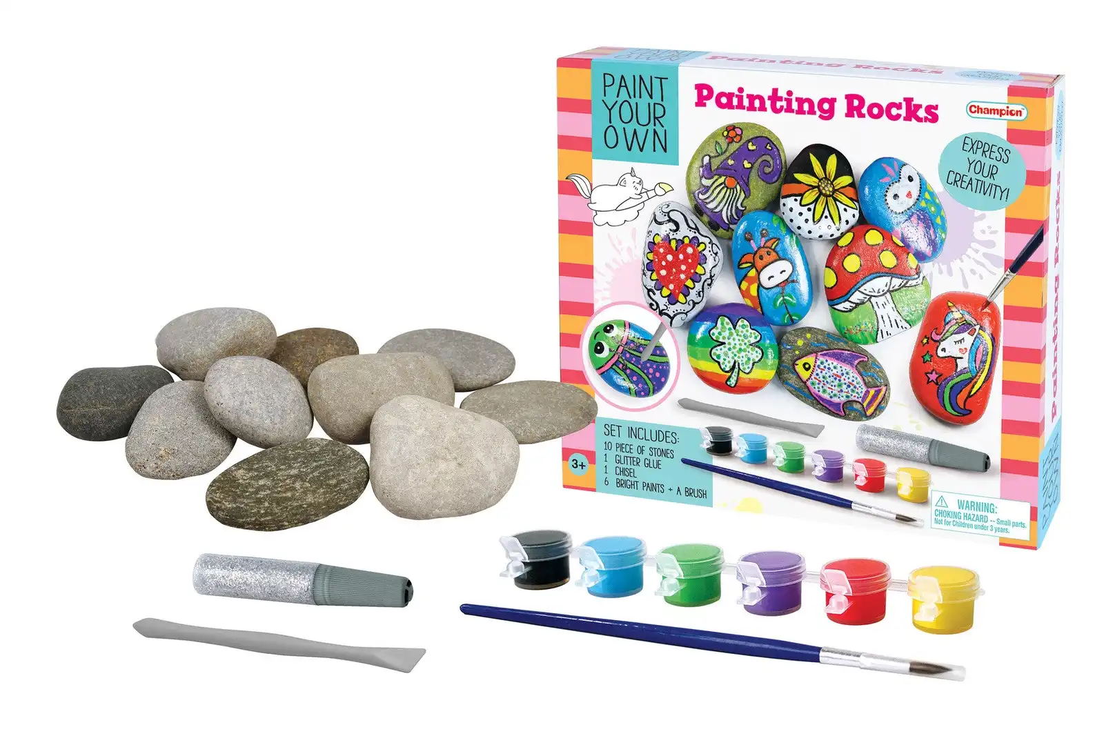 Kaper Kidz Pyo Painting Rocks Kids/Children DIY Paint/Brush Craft Colour Kit 3+