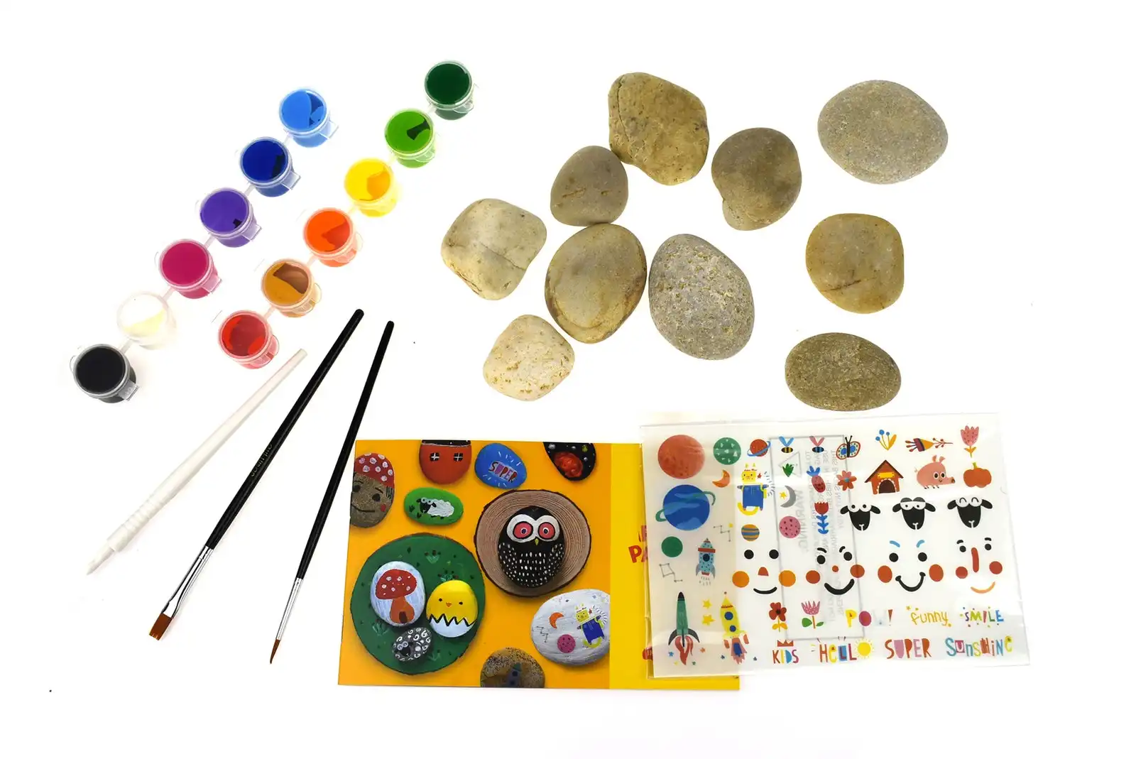 Jarmelo Painting Rocks Kids/Children DIY Painting Craft Colouring Kit w/Brush 3+