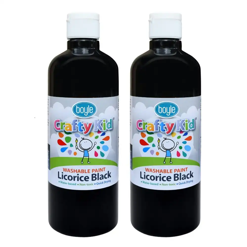 2x Boyle Crafty Kids 500ml Washable Non-Toxic Arts Colour Paint Licorice Black