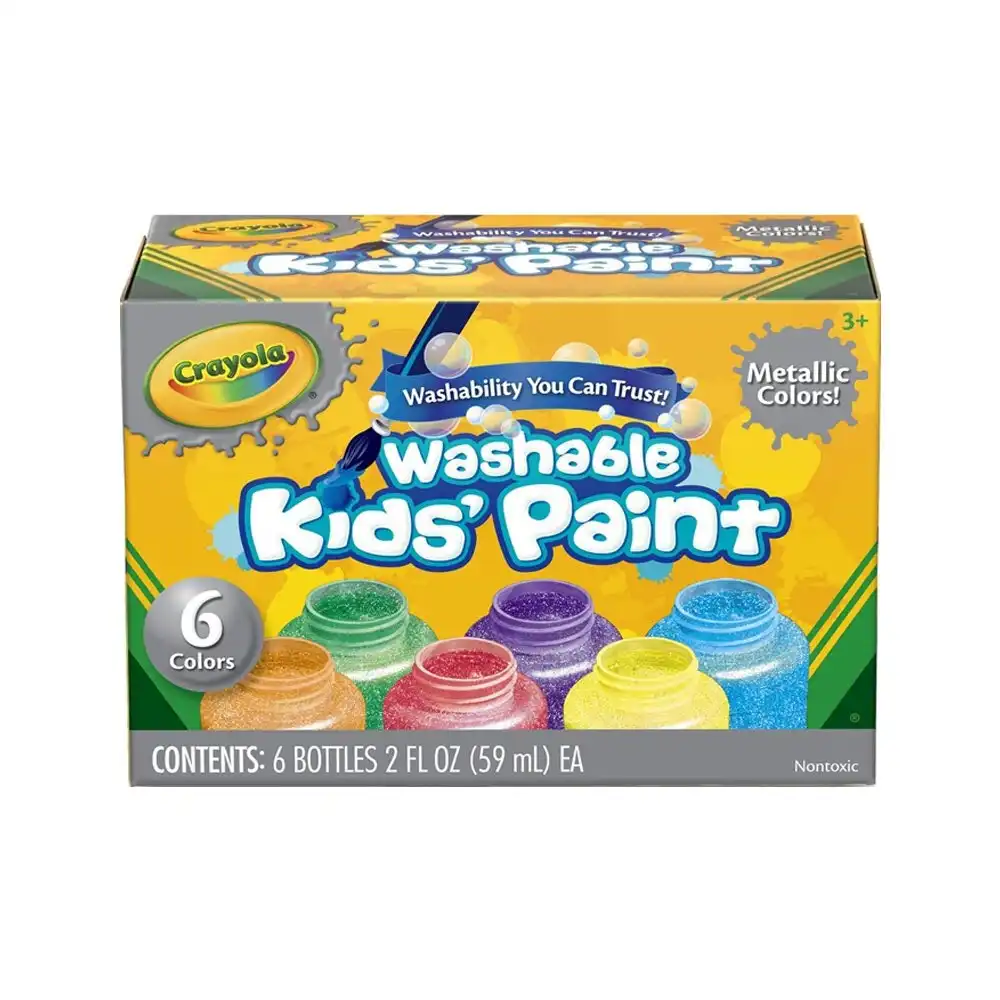 6pc Crayola Non-Toxic 59ml Washable Art/Craft Colours Paint For Kids 3+ Metallic