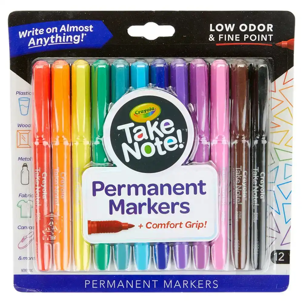 12pc Crayola Take Note! Permanent Drawing Markers w/ Fine Point Art/Craft 14y+