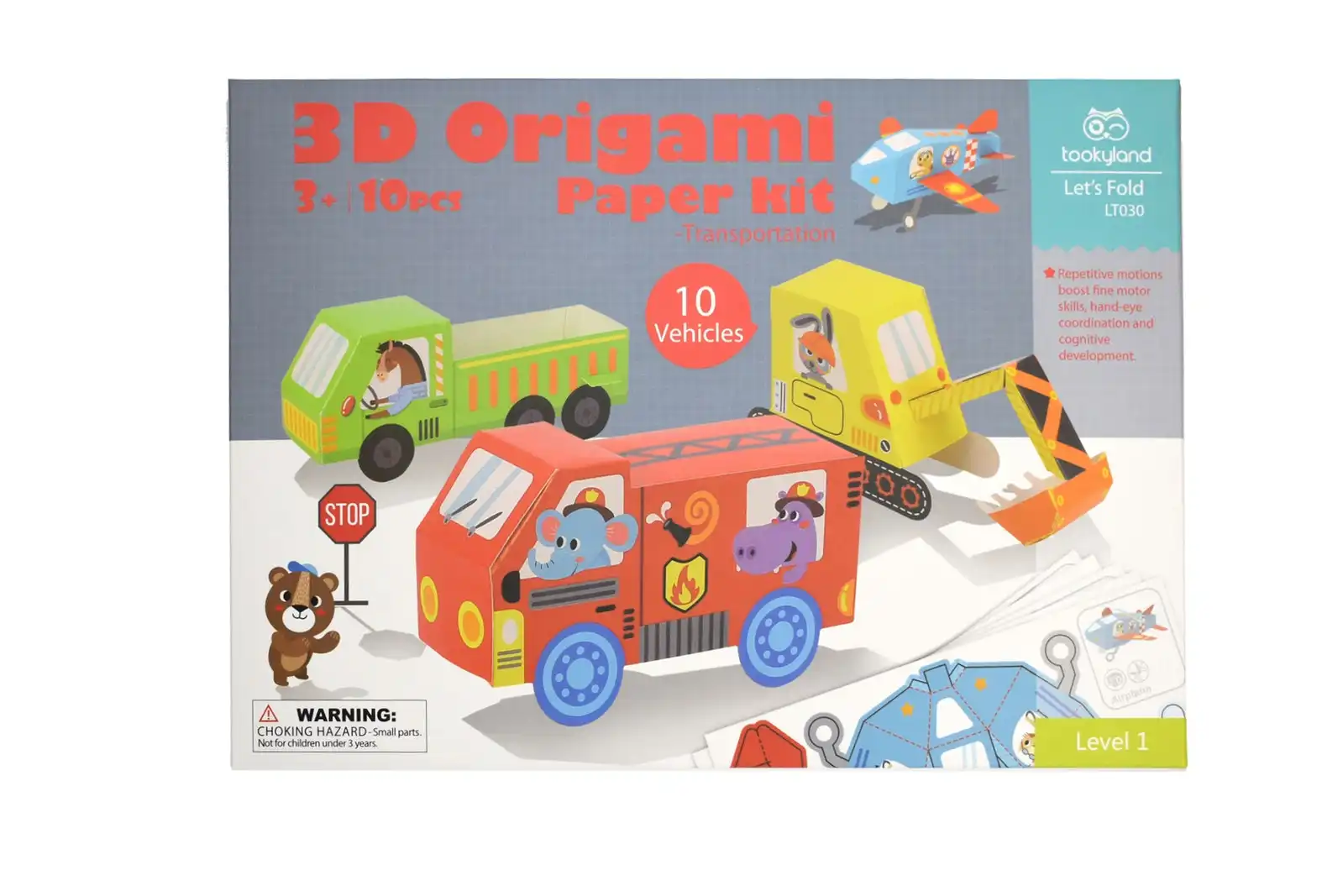 10pc Tookyland Kids 3D Origami Paper Model Vehicles Craft Kit Activity Toy 3+
