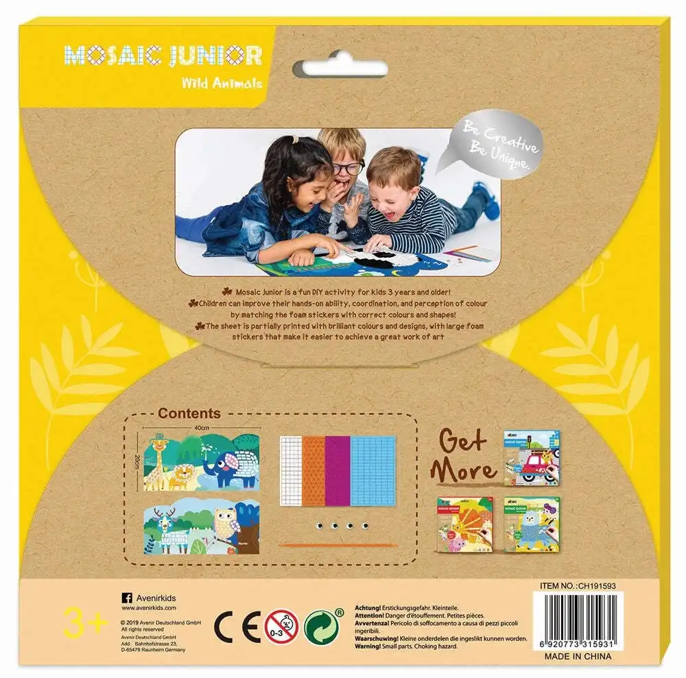 Avenir Mosaic Junior Wild Animals Activity Kids/Children Foam Sticker Toy 3y+
