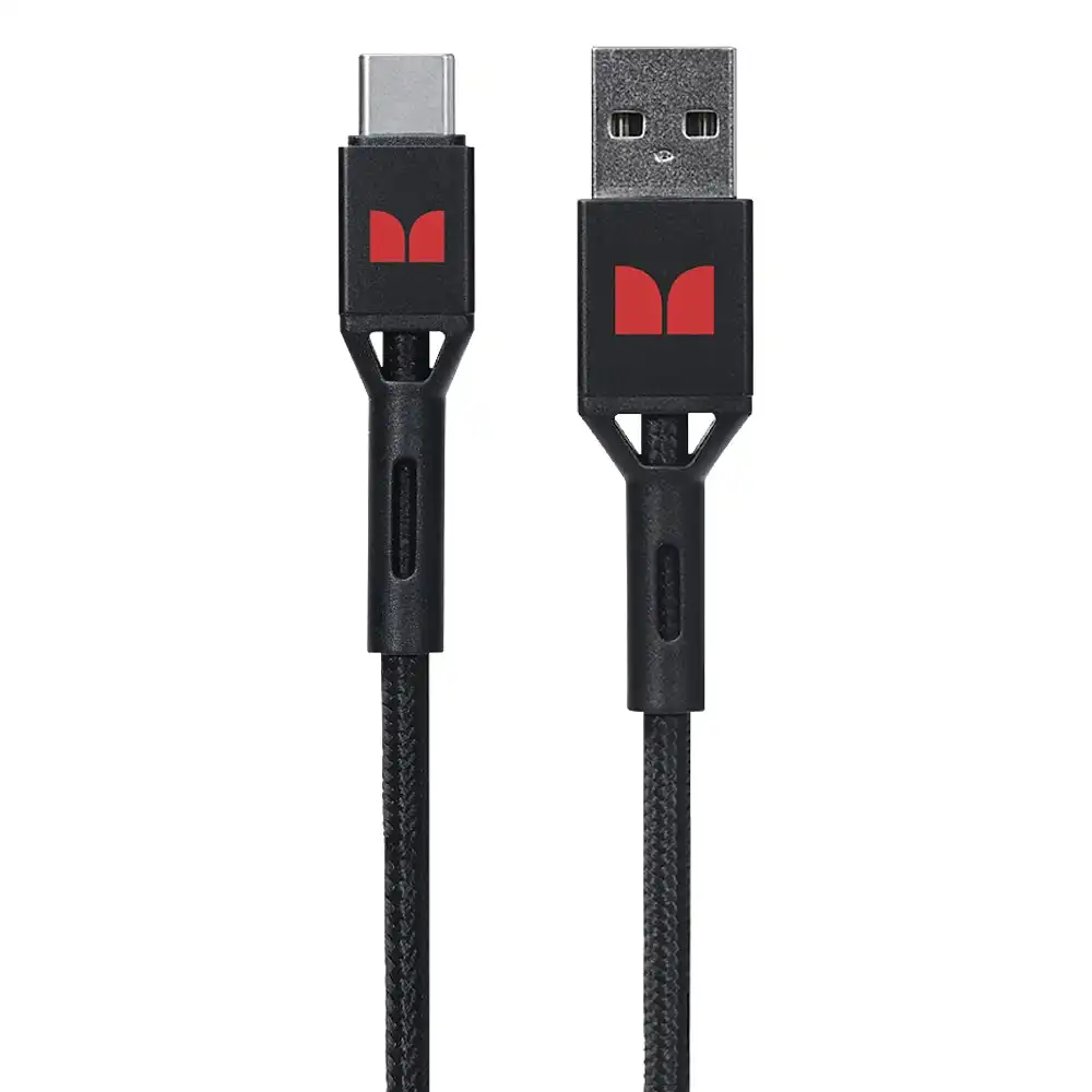 Monster Braided 1.2M USB-C to USB-A Phone Charging/Sync Power/Data Cable Black