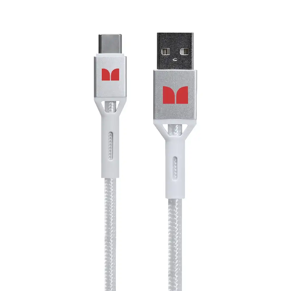 Monster Braided 2M USB-C to USB-A Phone Charging/Sync Power/Data Cable White