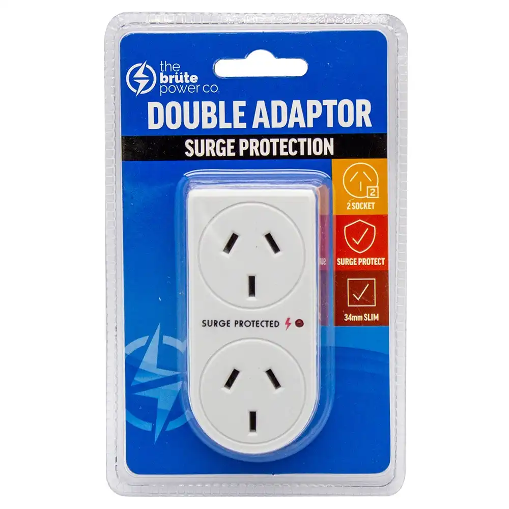2x The Brute Power Co Double Plug Surge Protector Adaptor for Indoor Home Socket