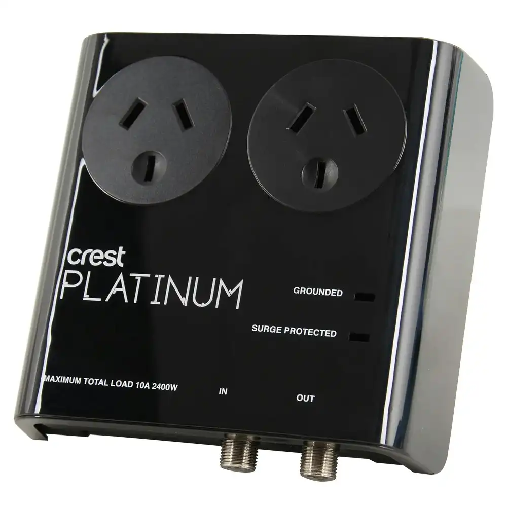 Crest Platinum 2-Socket 2400W Surge Equipment Protector Plus Adapter Plug Black