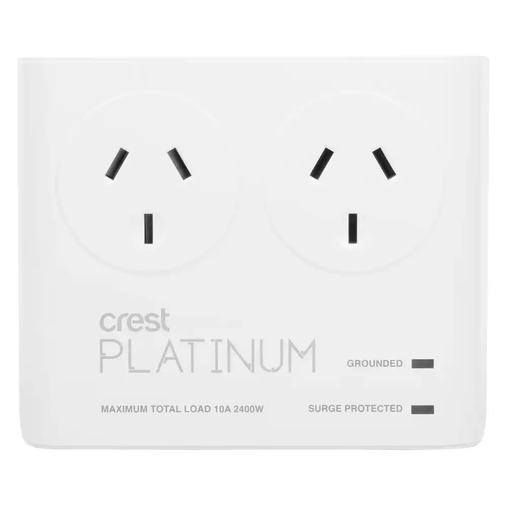 Crest Platinum 2-Socket 2400W Surge/Device Protector AU/NZ Adapter Plug White