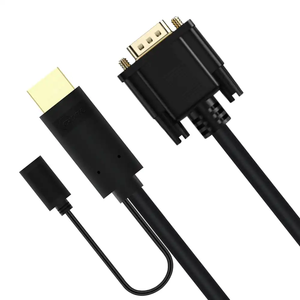 Cruxtec 2m HDMI Male to VGA Male Active Cable with Micro USB Female 1080p Black
