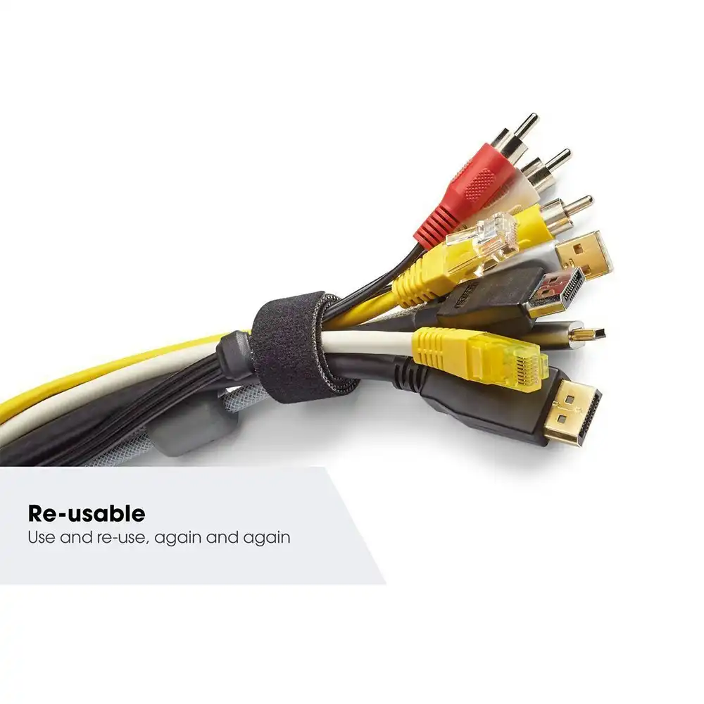 6pc Vogel TVA 6201 Reusable 30cm Cable Strap/Tie Adjustable Wire Organiser Black