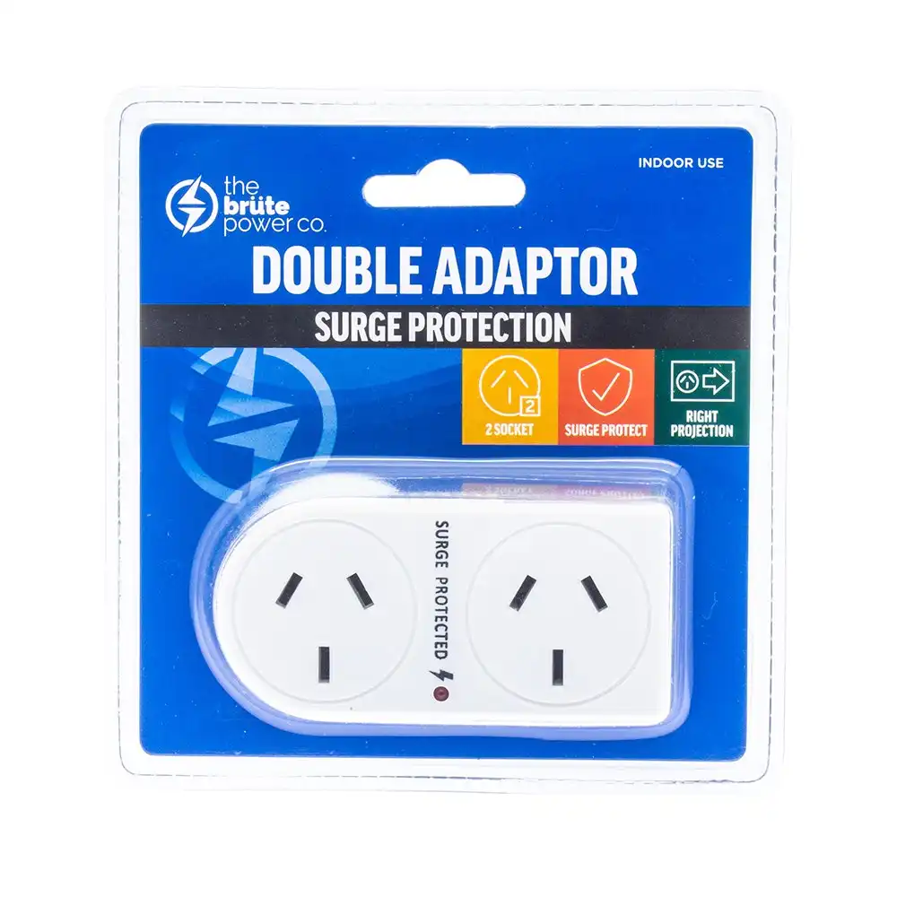 The Brute Power Co Flat Right Double Plug Surge Protector Indoor Socket Adaptor