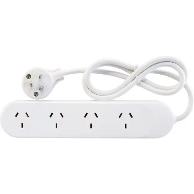 HPM 4-Way Outlet 2400W 10A 240V Powerboard 1m Power Cord 4 Outlets/Socket White