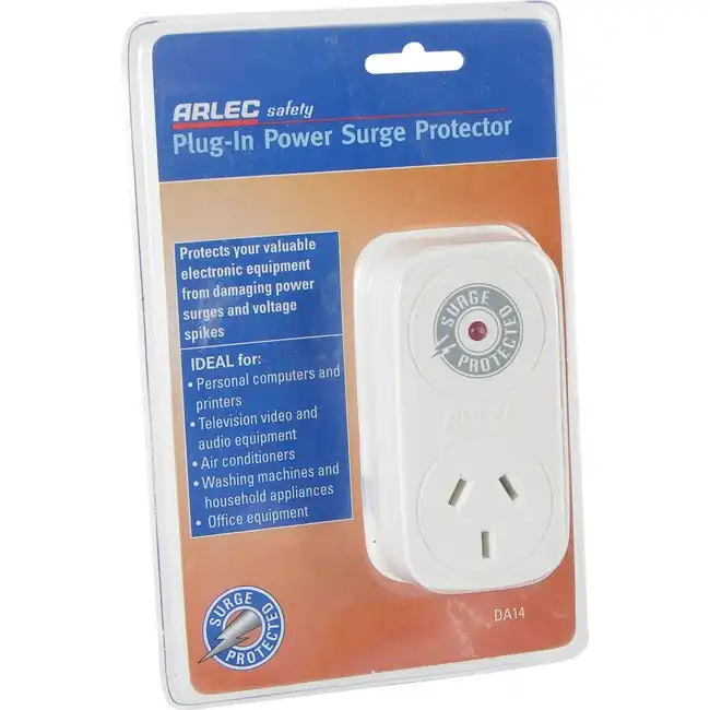 Arlec DA14 Safety Plug-In Power Surge Protector for PC/Printers/TV Appliances WH
