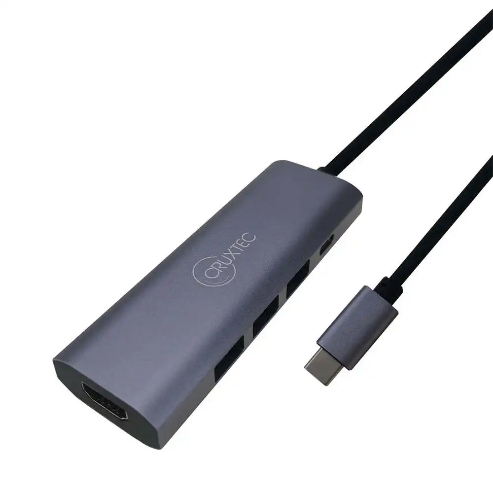 Cruxtec 5-in-1 Aluminium Alloy USB-C Multiport Docking Adapter w/ 100W PD Grey