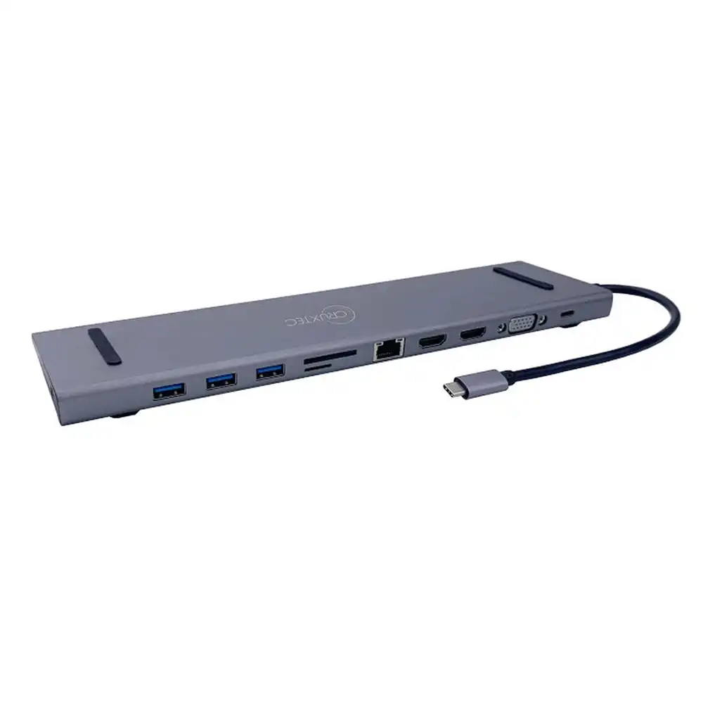 Cruxtec 11-in-1 Aluminum USB-C Multifunction Docking Station w/ 100W PD Grey