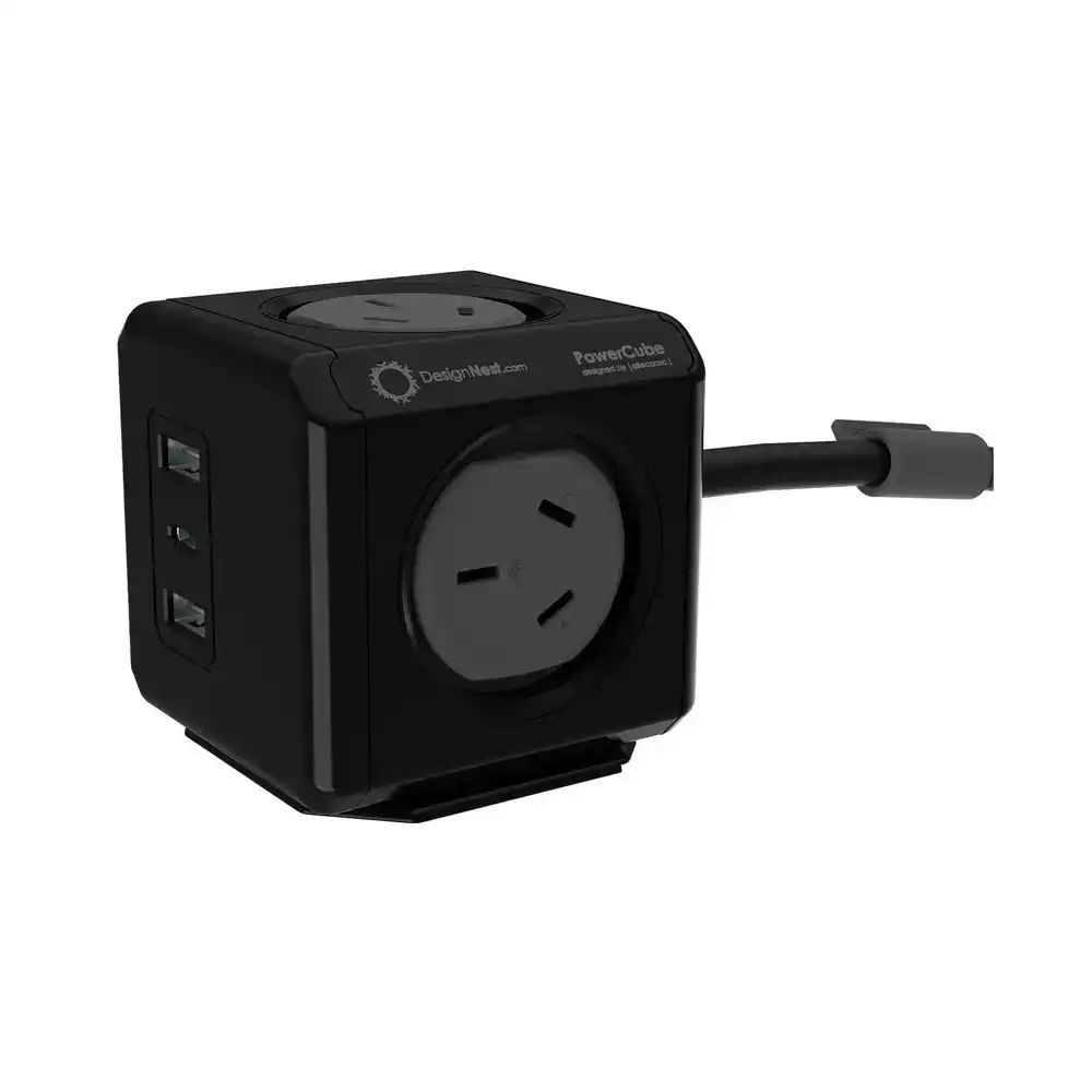 Design Nest Allocacoc Multiport Quick Charging PowerCube AU/NZ Plug Socket Black