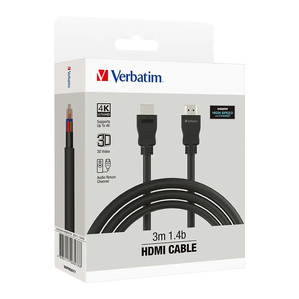 Verbatim HDMI 4K Full HD 1.4b Display TV/Console High Speed Cable 3m - Black