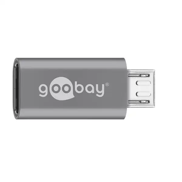 Goobay Male USB 2.0 Micro Type B to Female USB-C Adapter Connector For PC Grey