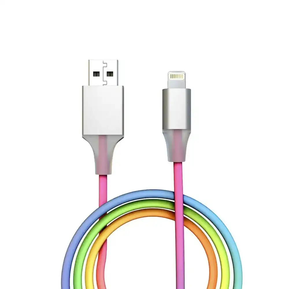 3x Laser Rainbow 8-Pin To USB Charger Charging Power Cable For Apple Devices 1m