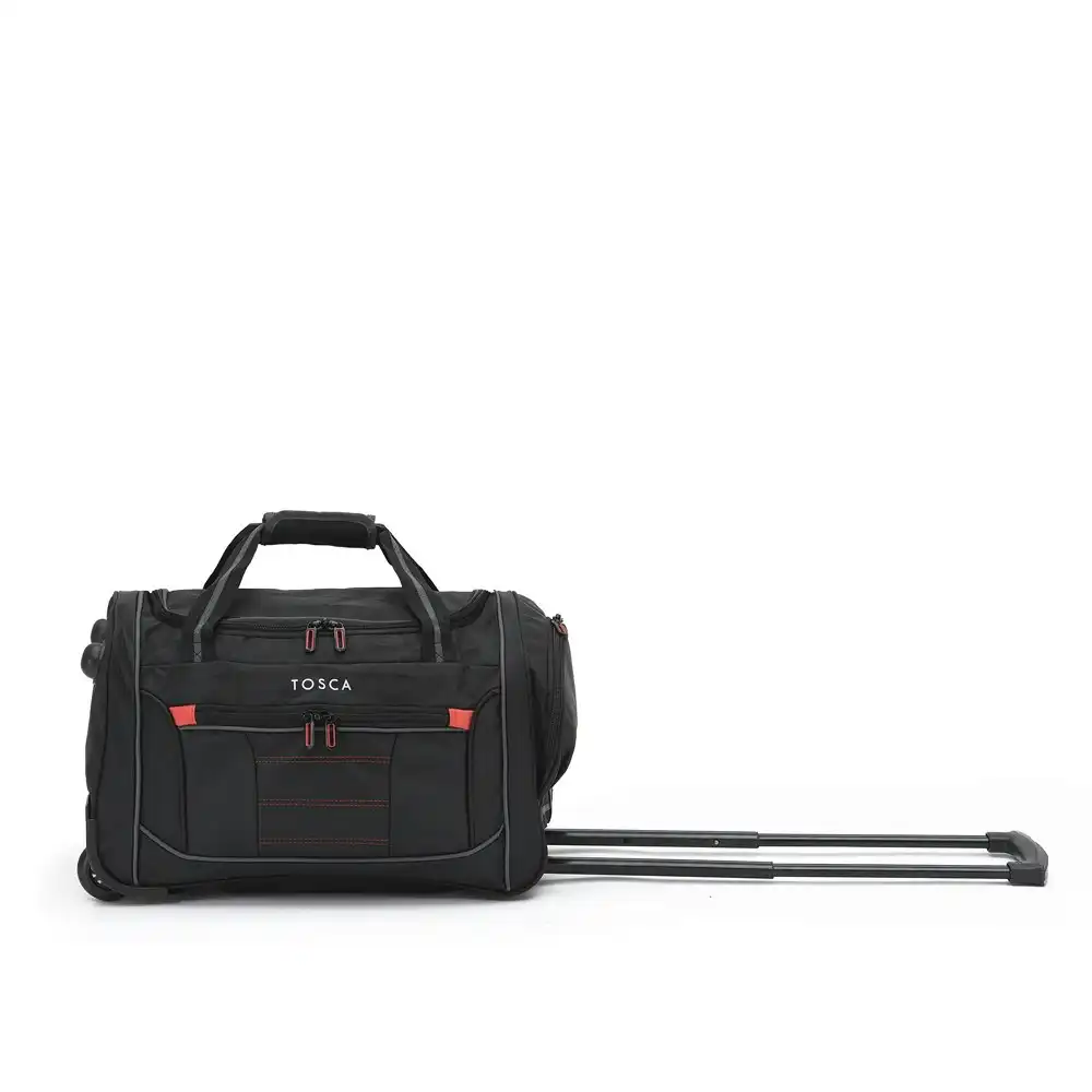 Tosca Small 48cm Duffle Bag Travel Luggage Trolley w/ Roller Wheels Black/Red