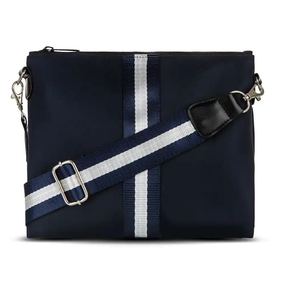 Punch Neoprene Premium Nylon Cross Body/Shoulder/Hand Bag w/Striped Strap Navy
