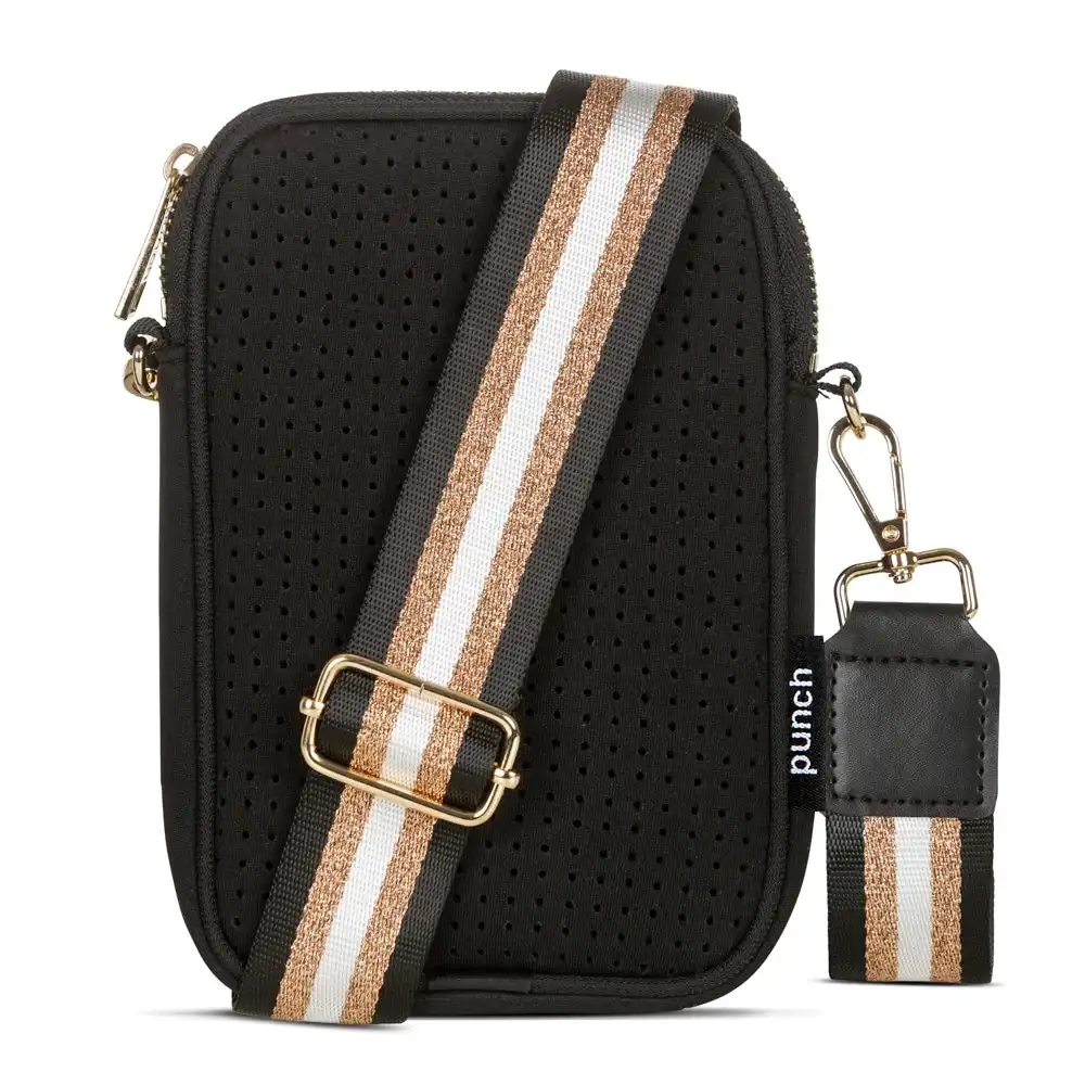 Punch Neoprene Mobile Tavel Bag w/Shoulder Strap Women's Portable Handbag Black