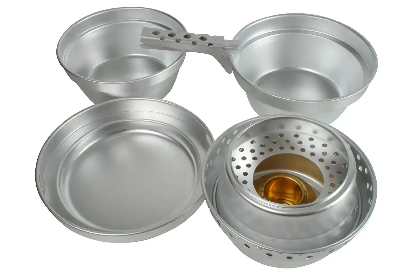 8pc Wildtrak Aluminium Camping Cookware Set Pot/Pan w/ Alcohol Burner Silver