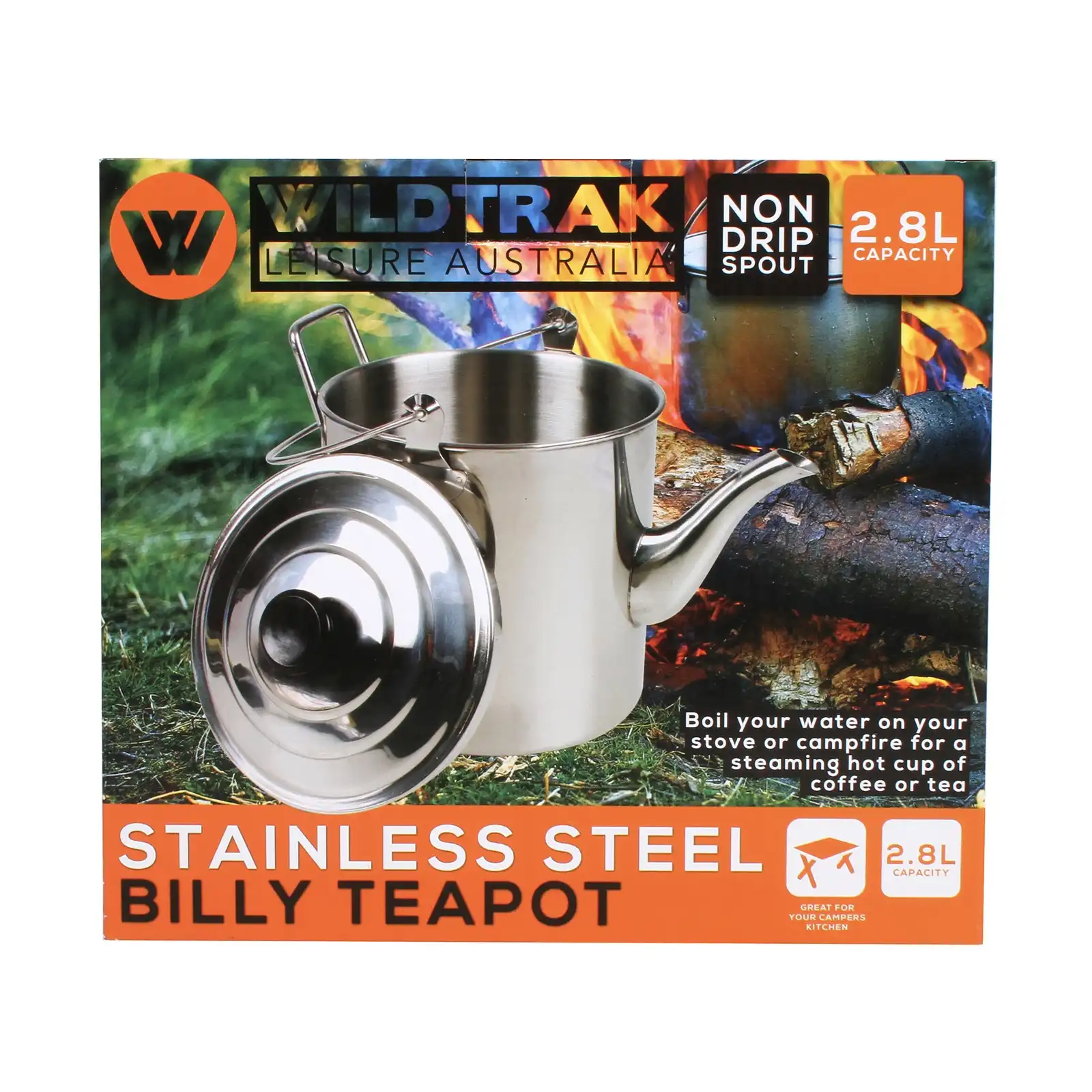 Wildtrak 2800ml Stainless Steel Billy Teapot Camping Water Boiler Container SLV