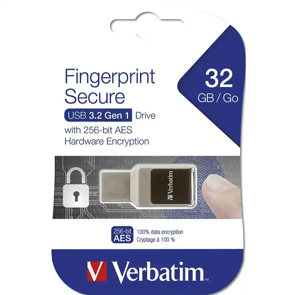 Verbatim Store'n'Go Fingerprint Secure 32GB USB 3.0 Drive Storage Stick For PC