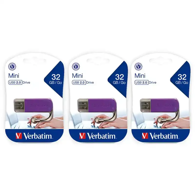 3PK Verbatim Store'n'Go 32GB Mini USB Stick Drive File Storage For Laptop/PC VIO