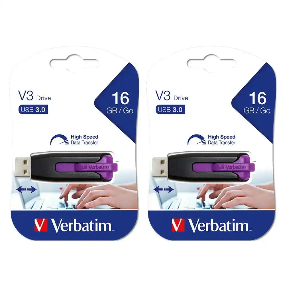 2PK Verbatim Store'n'Go V3 USB 3.0 Stick Flash Drive 16GB Storage f/Laptop Vlt