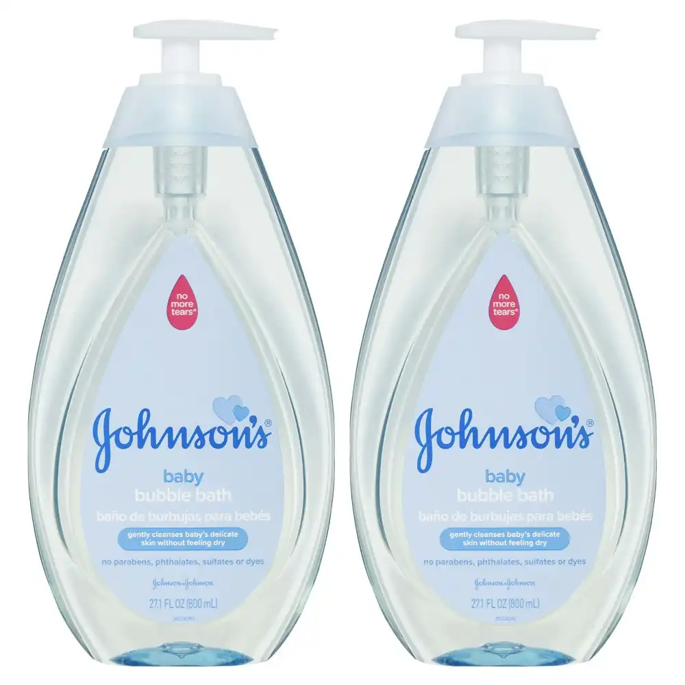 2x Johnson's Baby Gentle Cleansing Soothing Bubble Bath Liquid Bottle 800ml