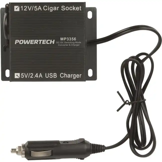 5A 24V-12V Converter w/ Dual USB Ports Charger for Cigarette Lighter Car Black