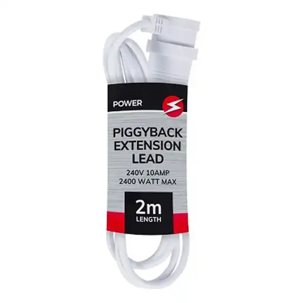 2m Piggyback 240V/2400W AU/NZ Power Plug Extension Home Lead Cable Cord White