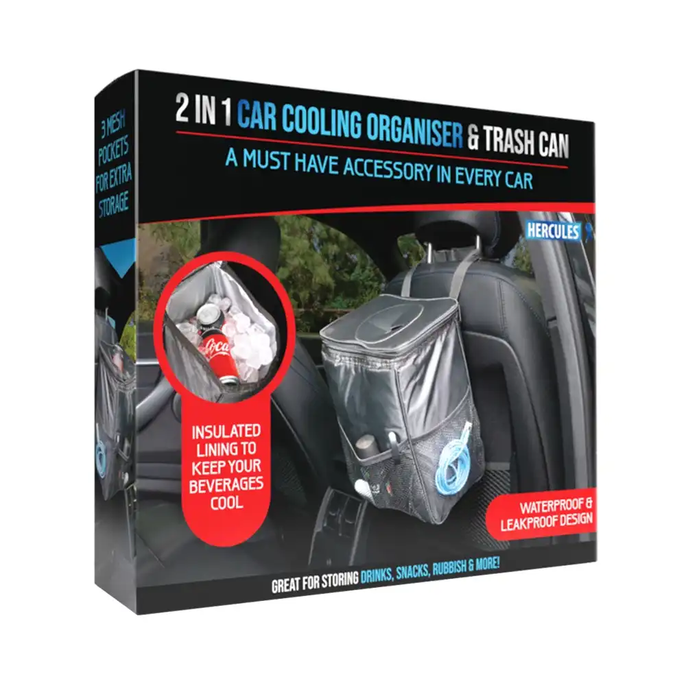 2-in-1 7.5L Car Drink/Beverage/Food Insulated Cooling Bag Organiser & Trash Can