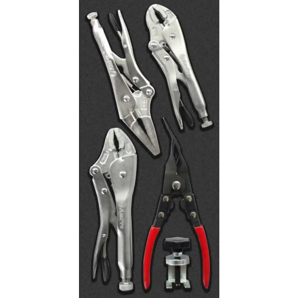 5pc Ampro Locking Grip Long Nose Pliers & Clip Removal Tool Garage Set T28349