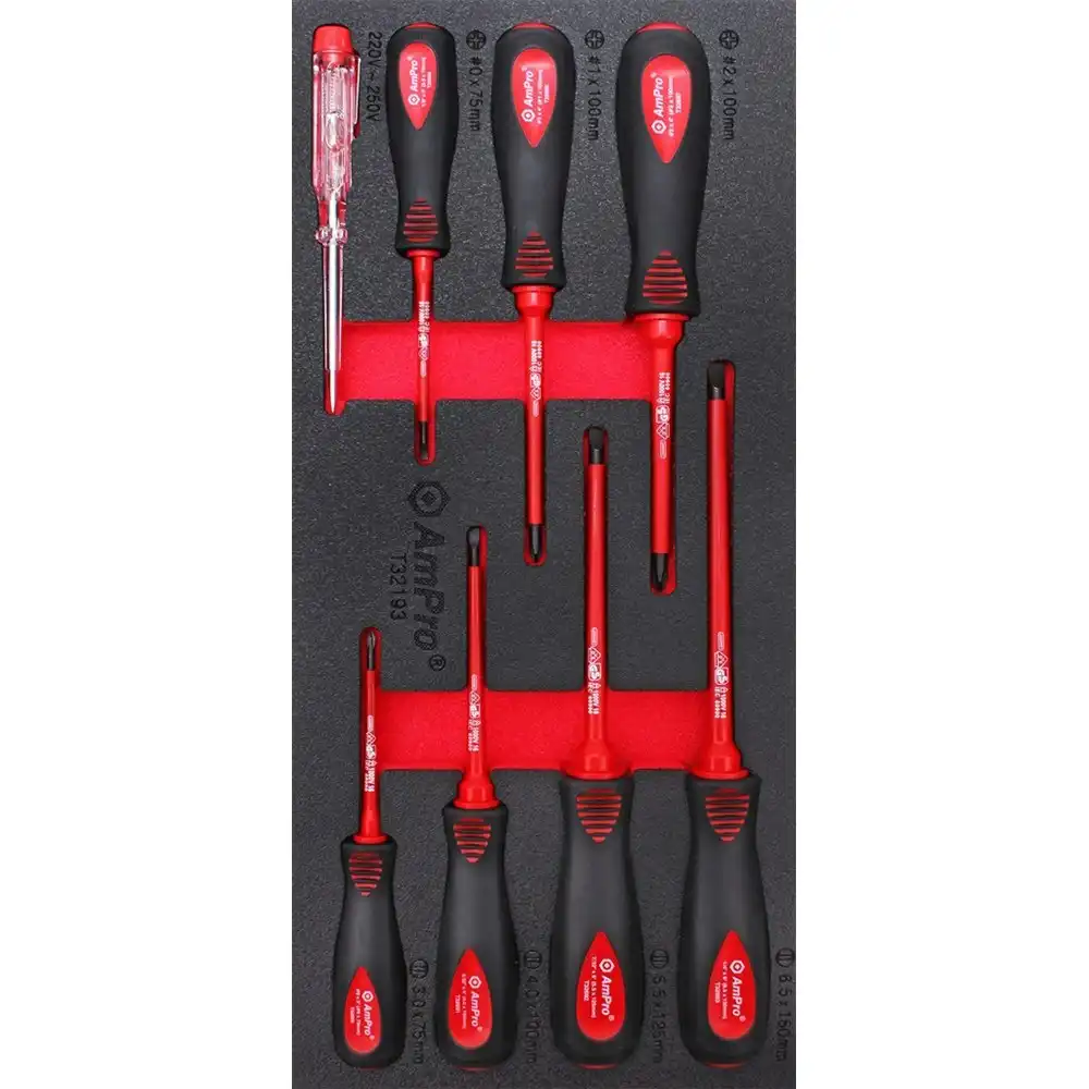 8pc Ampro Insulated Electrical Screwdriver w/Circuit Tester Tool Kit Set TS42193
