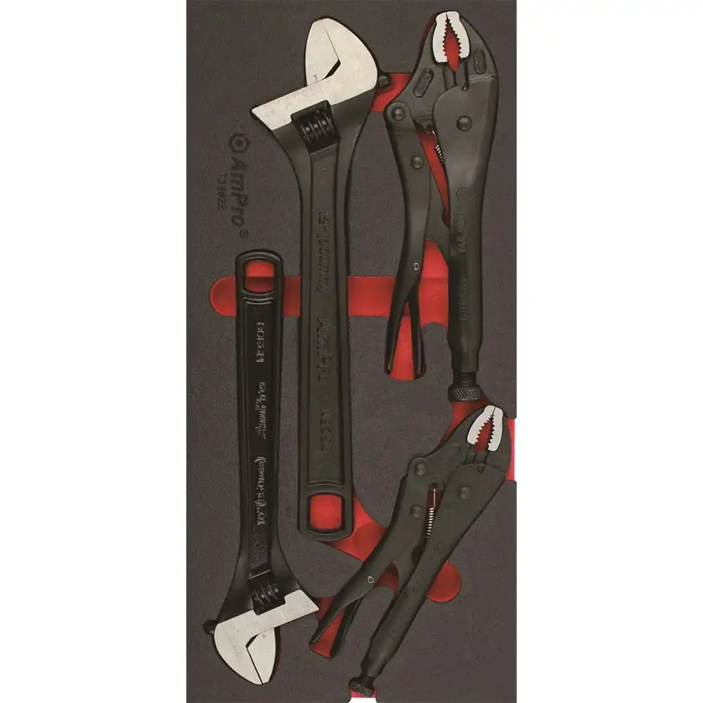 4pc Ampro Heavy Duty Adjustable Wrenches and Locking Pliers Tool Set TS49822