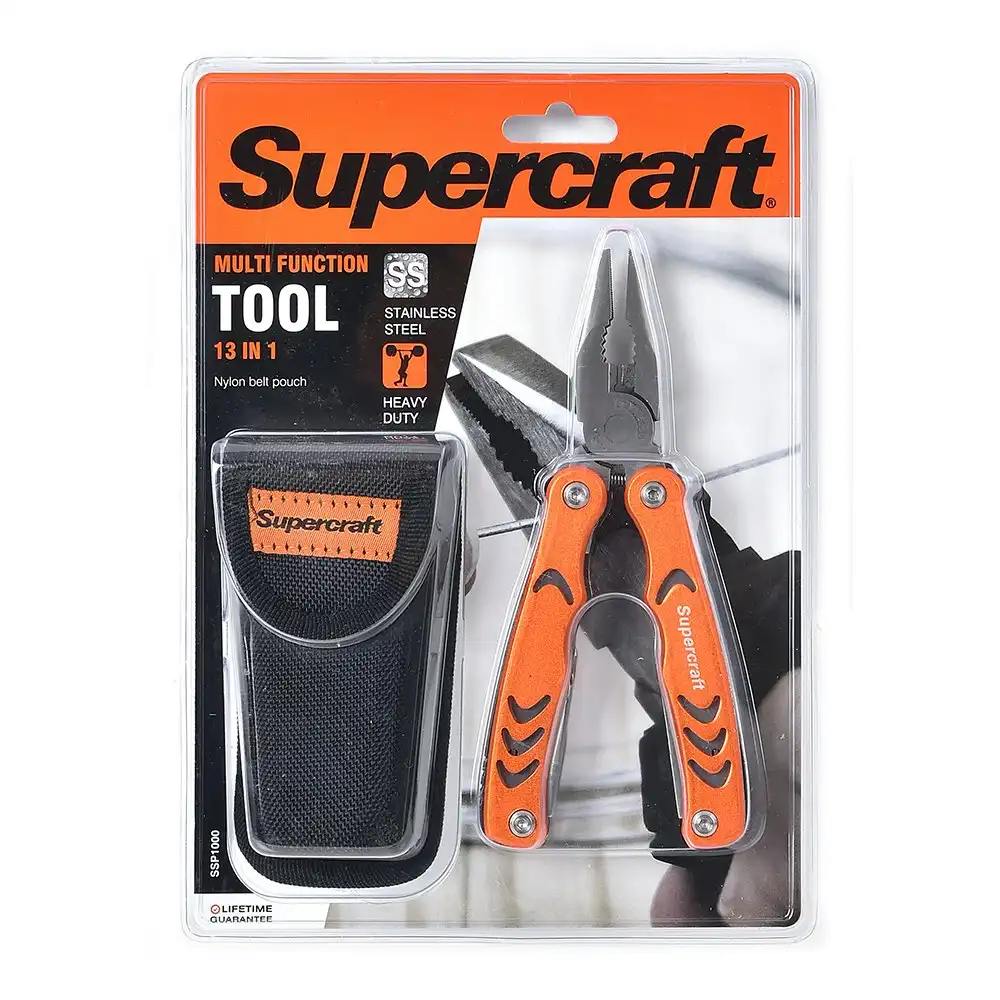 Supercraft 13 In 1 Stainless Steel Portable Multitool Pliers Anodised Tool Set