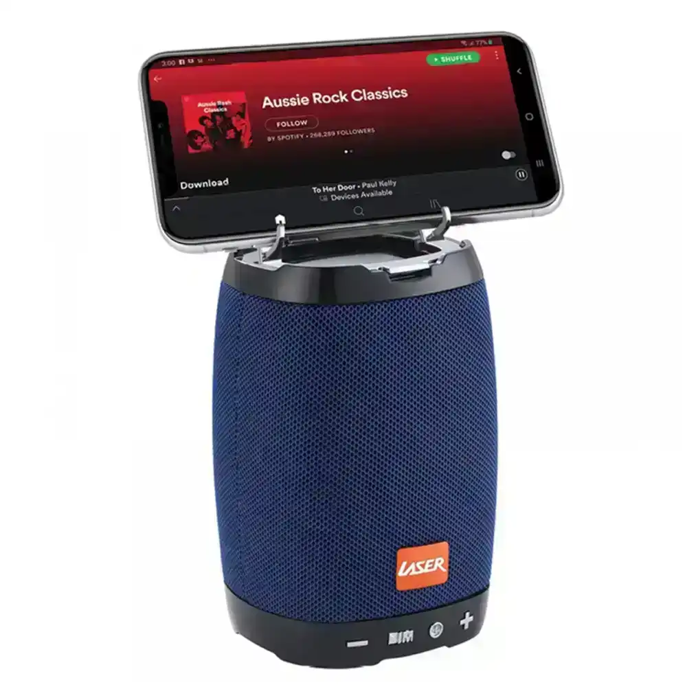 Laser Mini Wireless Bluetooth Speaker w/Phone Holder/Mic/FM Radio/USB/AUX Blue