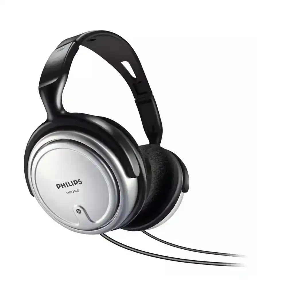 Philips SHP2500/10 Over Ear TV Headphones 3.5mm w/In-Line Volume Control Silver