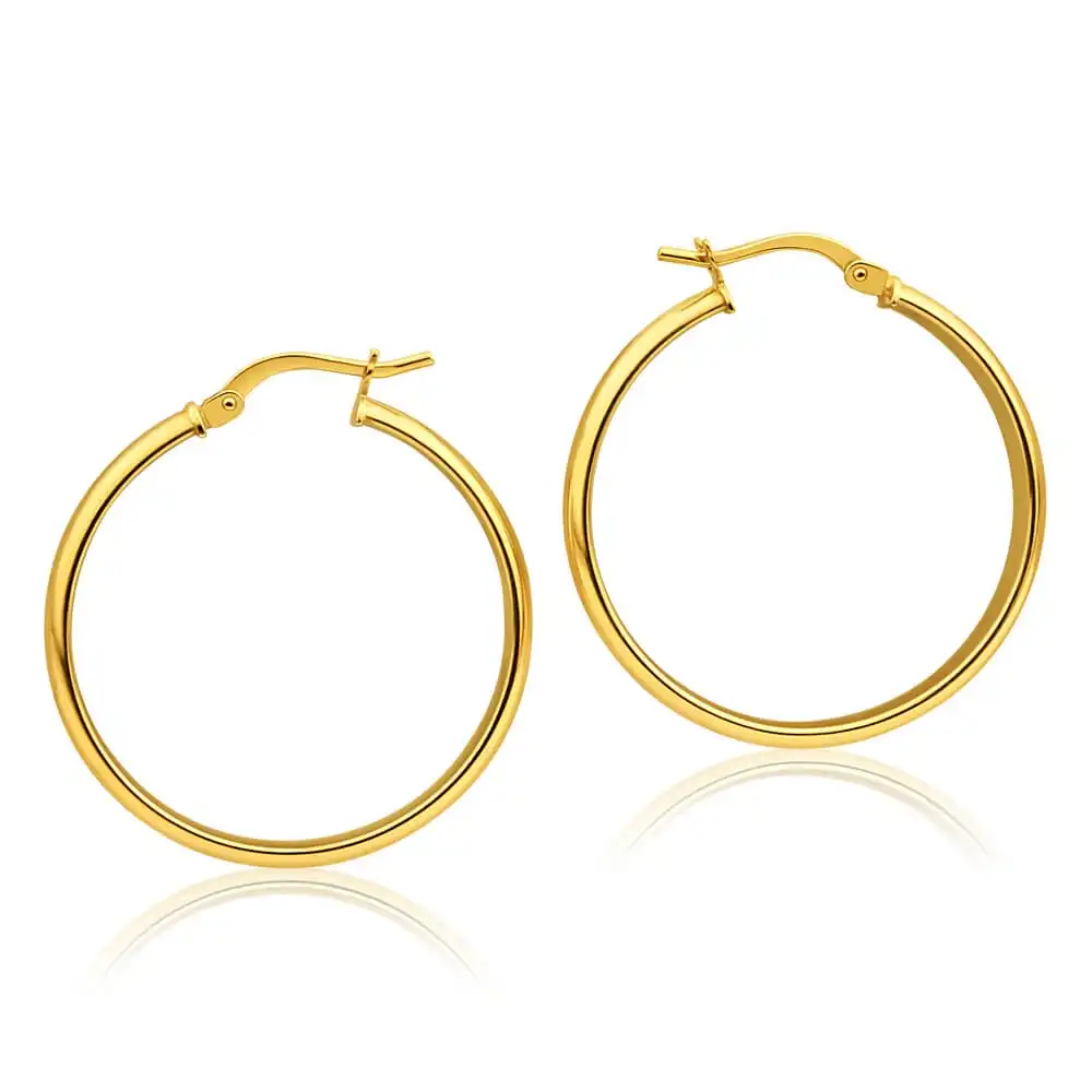 9ct Yellow Gold Silver Filled Half Round 25mm Hoop Earrings